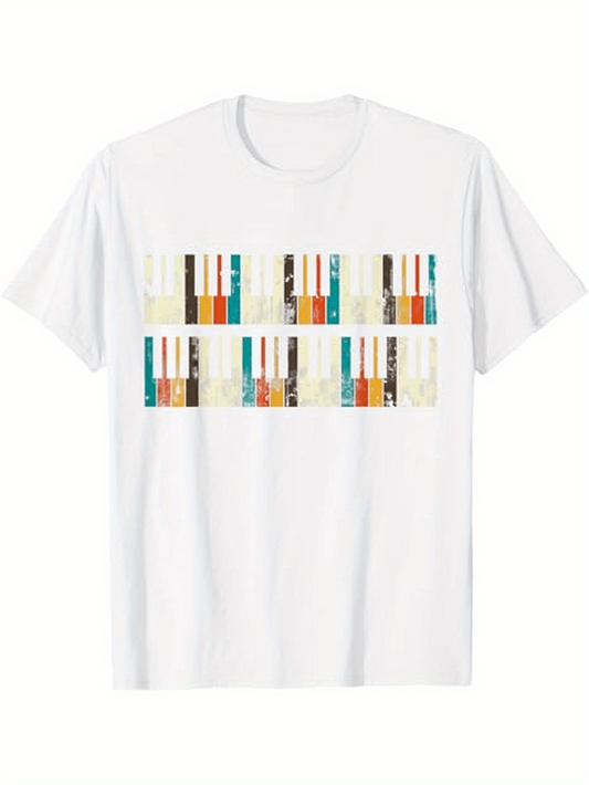 Men's Graphic T-Shirt Colorful Vertical Striped Lines Pattern With Abstract Artistic Accents
