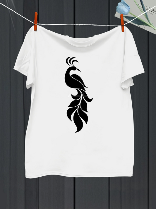 Men's Graphic T-Shirt Abstract Flowing Feathers In Bold Black Silhouette Majestic Peacock