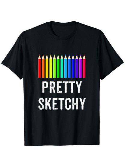 Men's Graphic T-Shirt Pretty Sketchy With Colorful Rainbow Art Pencils Lined Up