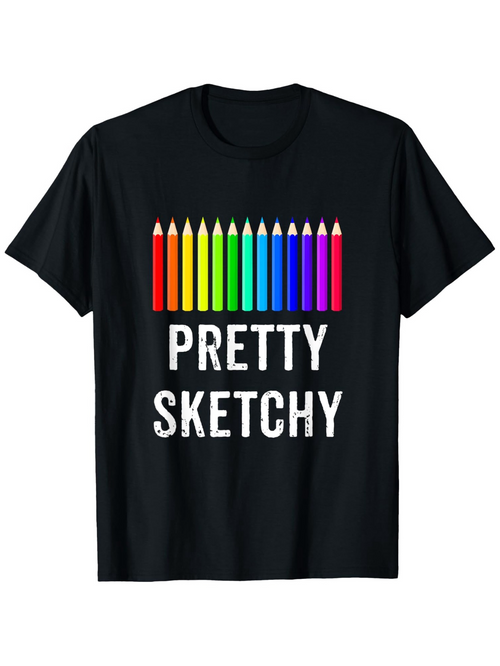 Men's Graphic T-Shirt Pretty Sketchy With Colorful Rainbow Art Pencils Lined Up