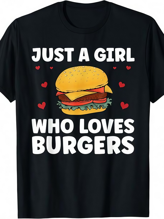 Men's Graphic T-Shirt Just A Girl Surrounded By Red Hearts Loving A Juicy Burger