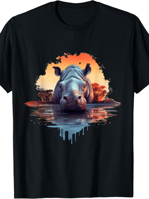 Men's Graphic T-Shirt Sunset Reflections Calm Water With Vibrant Colors Surrounding Serene Rhino