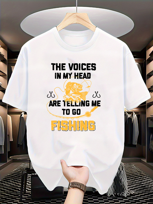 Men's Graphic T-Shirt The Voices In My Head With Fish Illustration And Fishing Rods Under Text Fishing