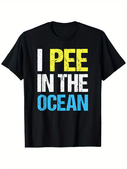 Men's Graphic T-Shirt I Pee In The Ocean Retro Distressed Lettering Over Solid Black T Shirt