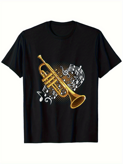 Men's Graphic T-Shirt Golden Brass Trumpet Surrounded By Shimmering Musical Notes And Sheet Music
