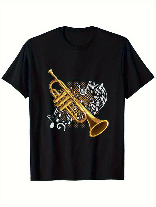 Men's Graphic T-Shirt Golden Brass Trumpet Surrounded By Shimmering Musical Notes And Sheet Music