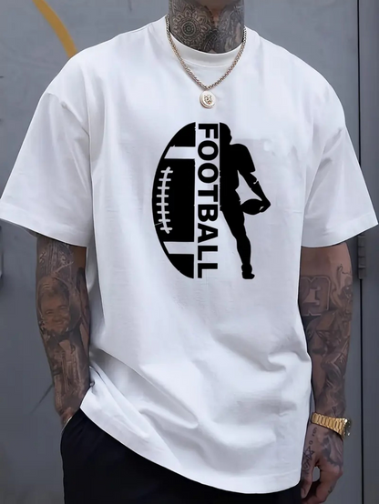 Men's Graphic T-Shirt Football Text Silhouette With Black Graphic Grunge Effect On White Shirt Football