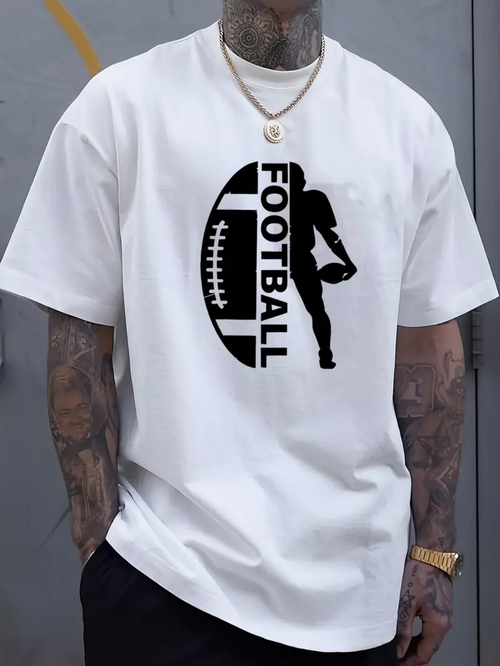 Men's Graphic T-Shirt Football Text Silhouette With Black Graphic Grunge Effect On White Shirt Football