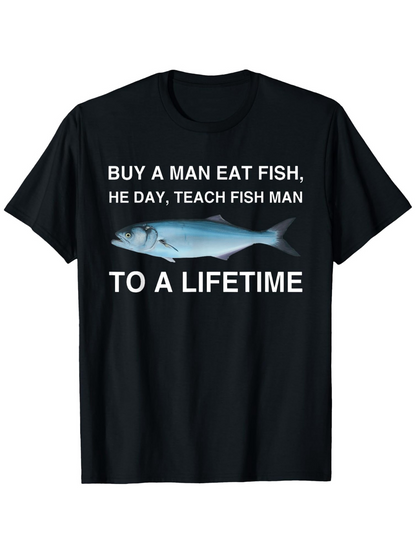 Men's Graphic T-Shirt Buy A Man Eat Fish With Realistic Blue Illustration Of Ocean Fish