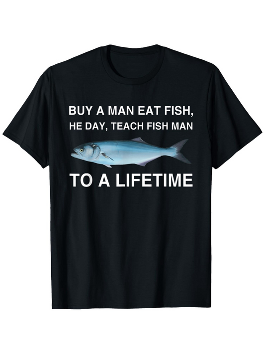 Men's Graphic T-Shirt Buy A Man Eat Fish With Realistic Blue Illustration Of Ocean Fish