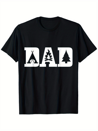 Men's Graphic T-Shirt Dad With Campfire Tent And Pine Tree Letters