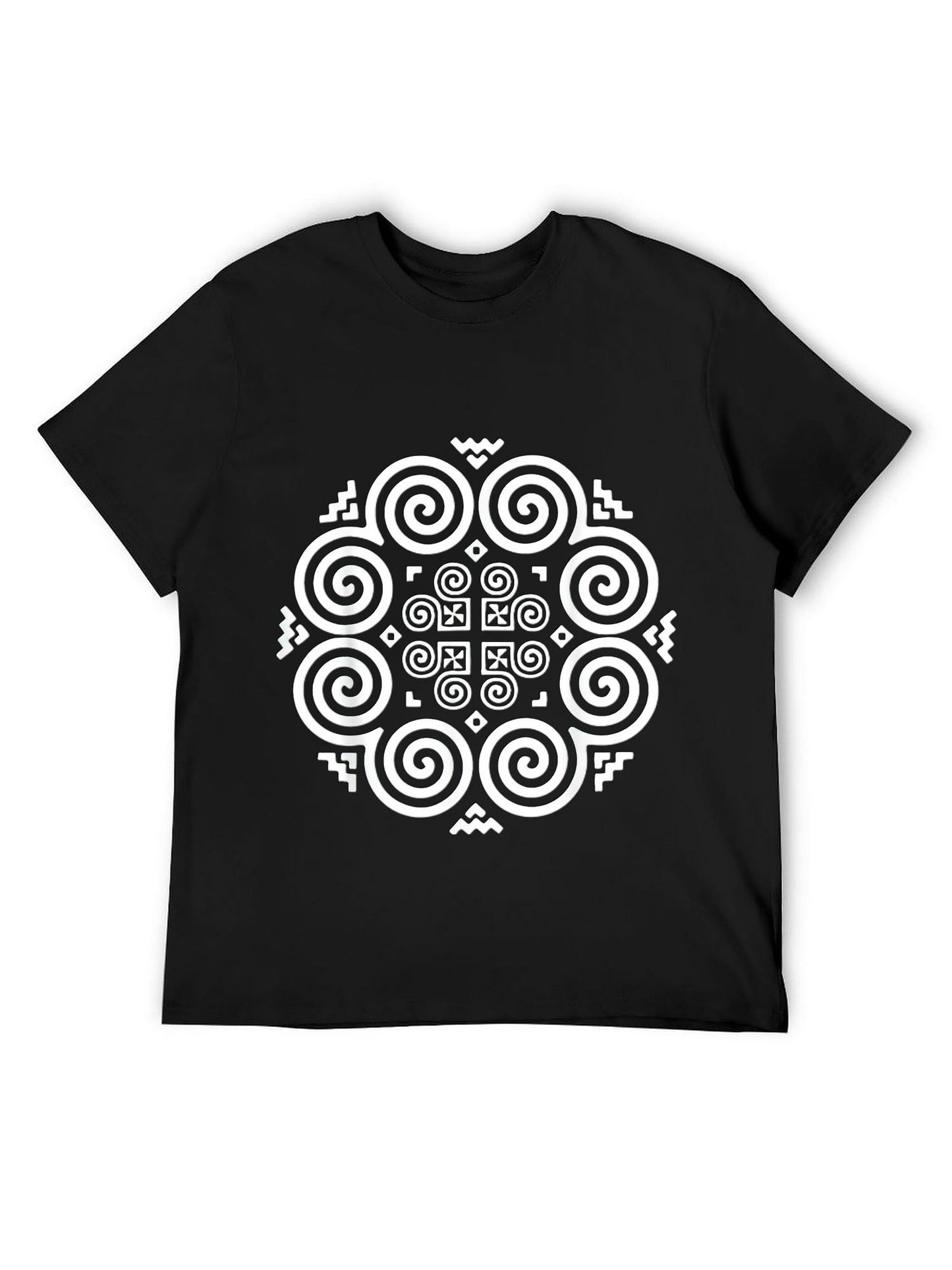 Men's Graphic T-Shirt Intricate White Tribal Swirl Mandala Pattern Under Soft Contrast T Shirt