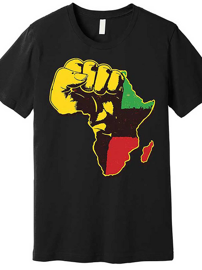 Men's Graphic T-Shirt Bold Graphic Fist With African Continent In Bright Vibrant Colors
