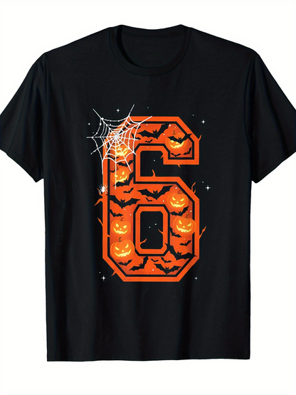 Men's Graphic T-Shirt Spooky Pumpkins And Bats With Halloween Spiderweb Number Six