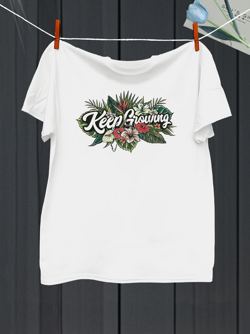 Men's Graphic T-Shirt Keep Growing Flourishing Leaves With Fresh Blossoming Tropical Flower