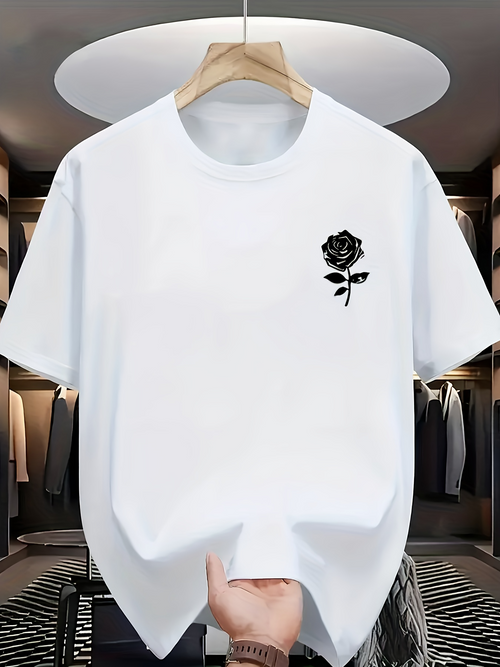 Men's Graphic T-Shirt Simple Monochrome Minimalist Artful Single Stem Black Rose