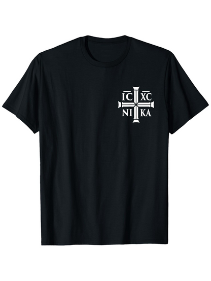 Men's Graphic T-Shirt White Orthodox Symbolic Letters With Cross And Religious Icons