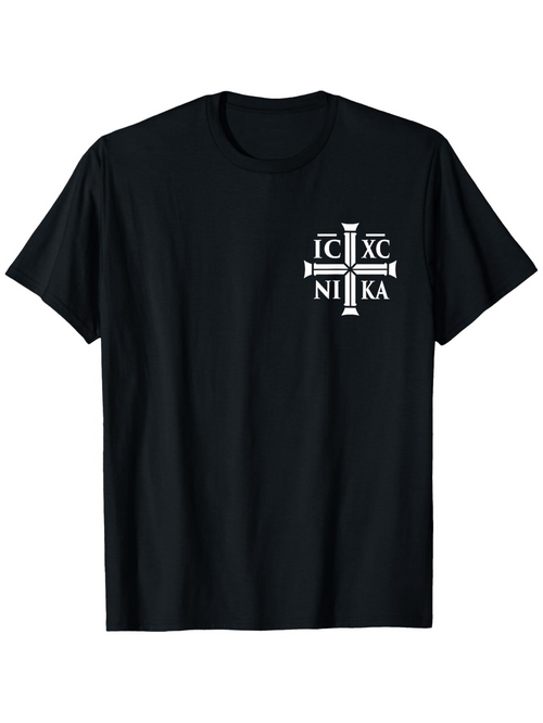 Men's Graphic T-Shirt White Orthodox Symbolic Letters With Cross And Religious Icons