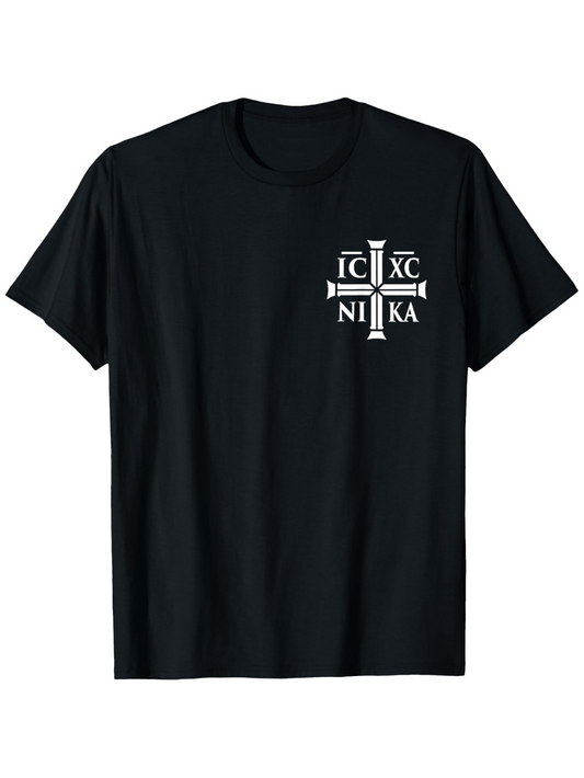 Men's Graphic T-Shirt White Orthodox Symbolic Letters With Cross And Religious Icons