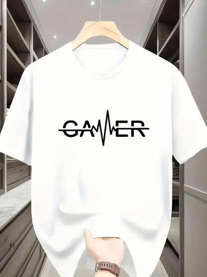Men's Graphic T-Shirt Heartbeat Motif With Bold Typography Surrounding Centered Text Gamer