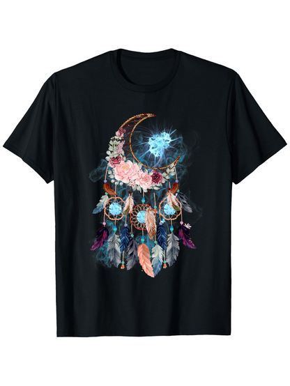 Men's Graphic T-Shirt Mystical Feathers Hanging Under Sparkling Crescent Moon Dreamcatcher
