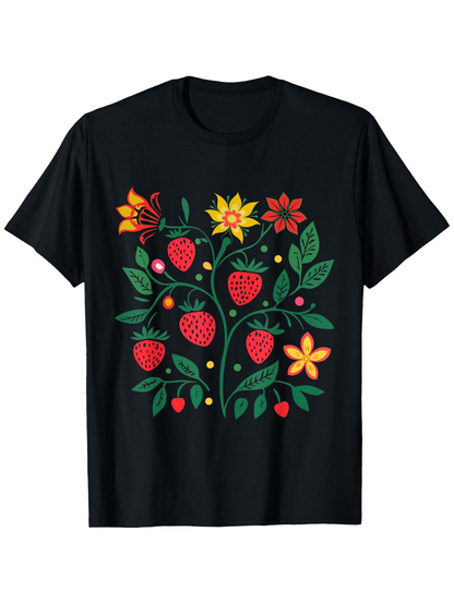 Men's Graphic T-Shirt Bright Summer Flowers And Strawberries Among Lush Greenery Shirt