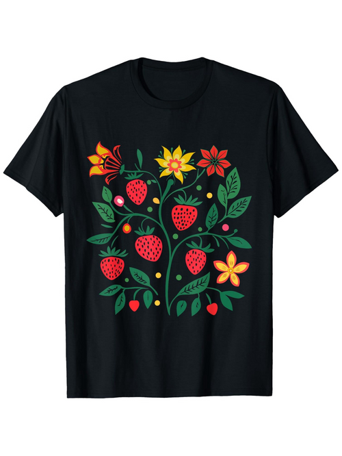 Men's Graphic T-Shirt Bright Summer Flowers And Strawberries Among Lush Greenery Shirt