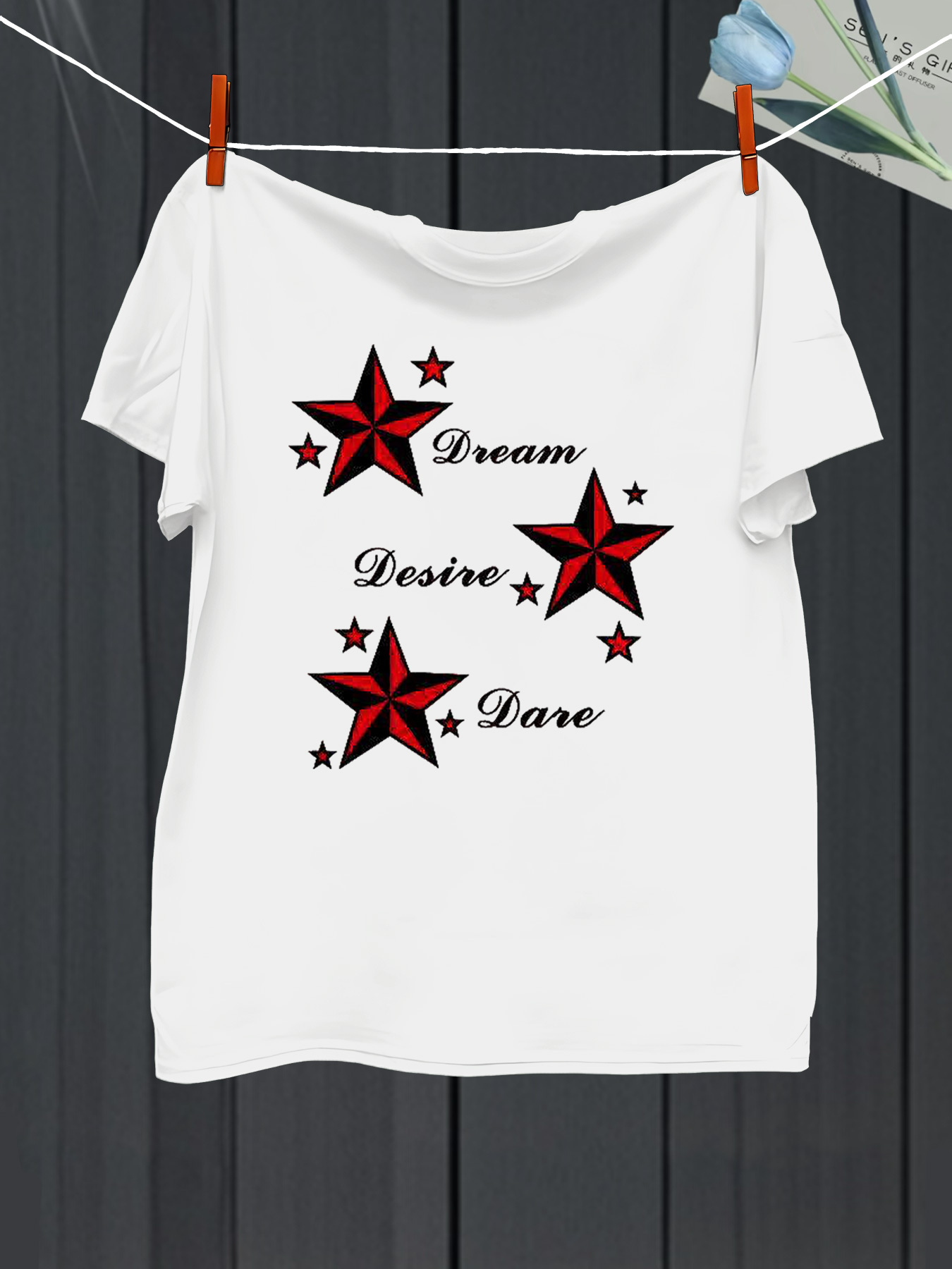 Men's Graphic T-Shirt Dream Desire Dare Among Scattered Red And Black Stars