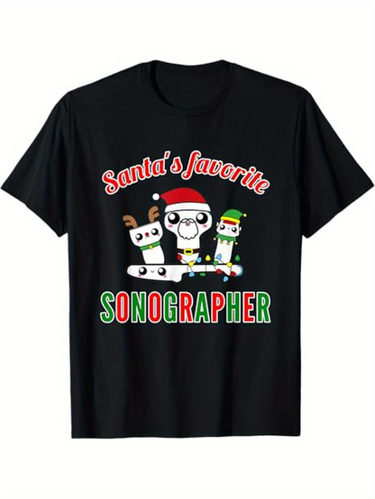 Men's Graphic T-Shirt Santas Favorite Sonographer Winter Holiday Cartoon Friends
