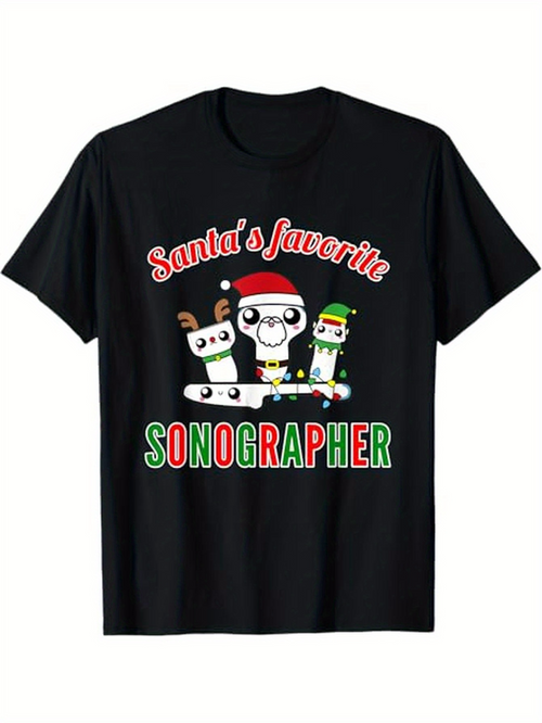 Men's Graphic T-Shirt Santas Favorite Sonographer Winter Holiday Cartoon Friends