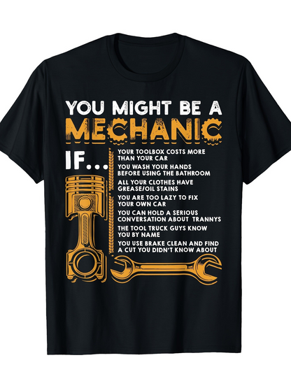 Men's Graphic T-Shirt Mechanical Tools Among List Of Humorous Mechanic Quotes On Black Shirt