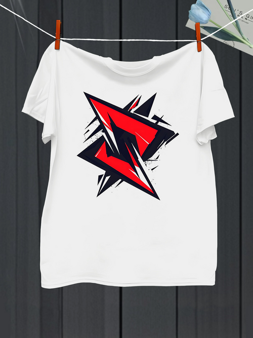 Men's Graphic T-Shirt Abstract Lightning Bolt With Sharp Red And Black Geometric Accents