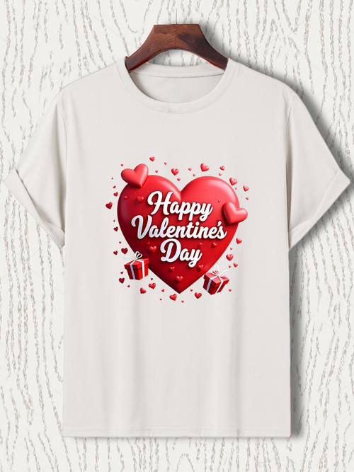 Men's Graphic T-Shirt Happy Valentines Day Glowing Red Heart With Sparkling Floating Gifts