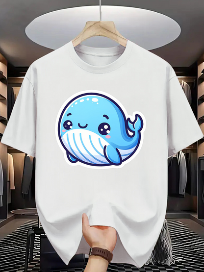 Men's Graphic T-Shirt Playful Baby Blue Whale Cartoon Surrounded By Gentle Smiling Expressions Whale