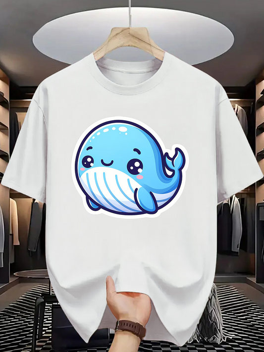 Men's Graphic T-Shirt Playful Baby Blue Whale Cartoon Surrounded By Gentle Smiling Expressions Whale