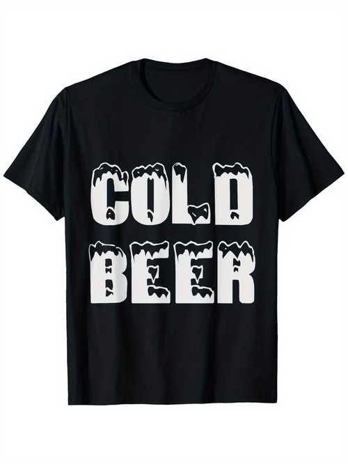 Men's Graphic T-Shirt Cold Beer Frosty Typography With Crisp Chilly Frozen Ice Effect