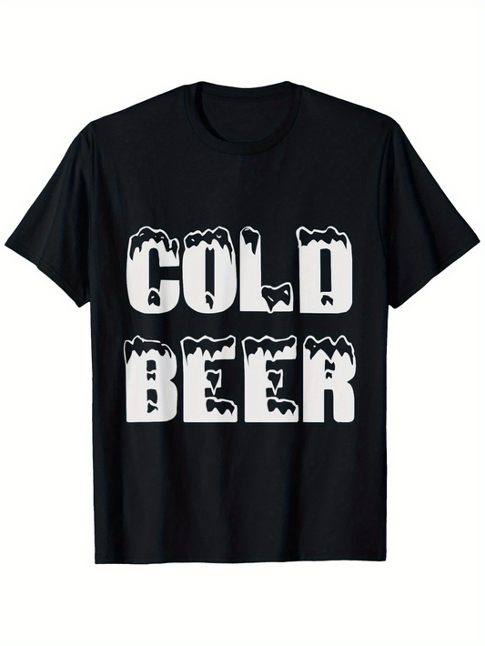 Men's Graphic T-Shirt Cold Beer Frosty Typography With Crisp Chilly Frozen Ice Effect