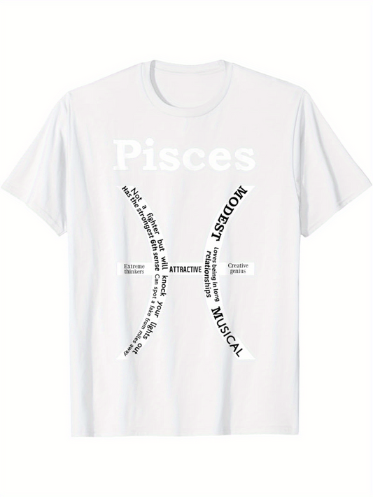 Men's Graphic T-Shirt Artistic Traits With Bold Pisces Zodiac Symbol Design