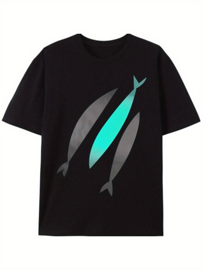 Men's Graphic T-Shirt Minimalist Abstract Surfboards With Stylized Light Blue Accents Fish