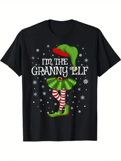Men's Graphic T-Shirt Im The Granny Elf Festive Stars With Striped Socks Elf