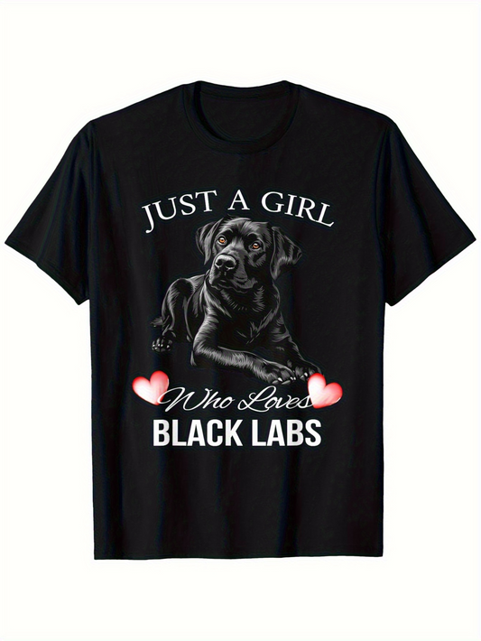 Men's Graphic T-Shirt Just A Girl Who Loves Black Labs Surrounded By Pink Hearts And Loyal Dog