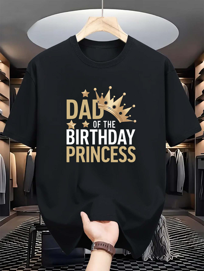 Men's Graphic T-Shirt Gold Crown With Stars Celebrating Dad Of The Birthday Princess