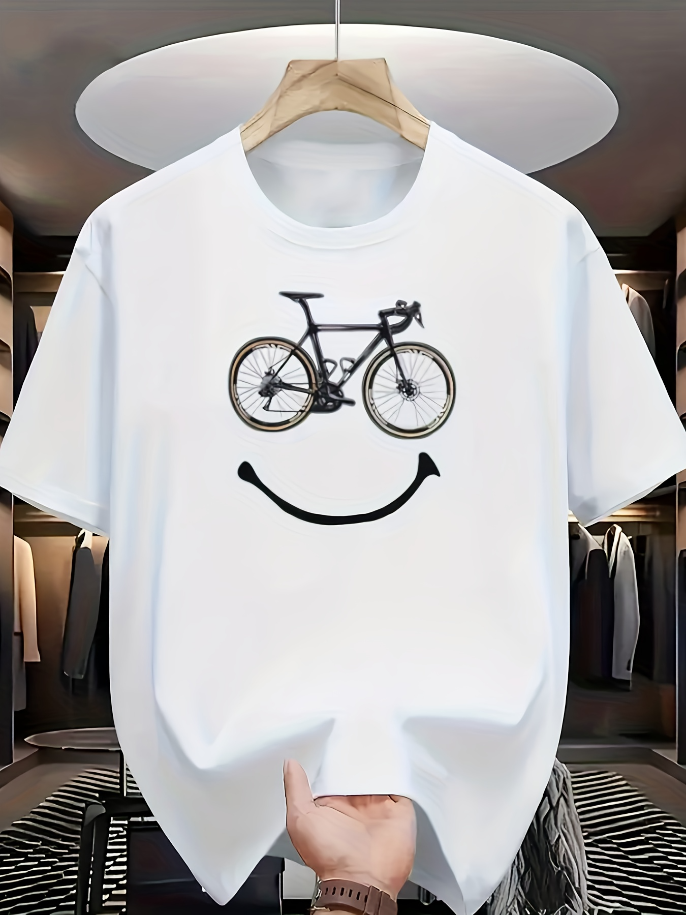 Men's Graphic T-Shirt Minimalist Bicycles With Playful Smile Under Monochrome Bike