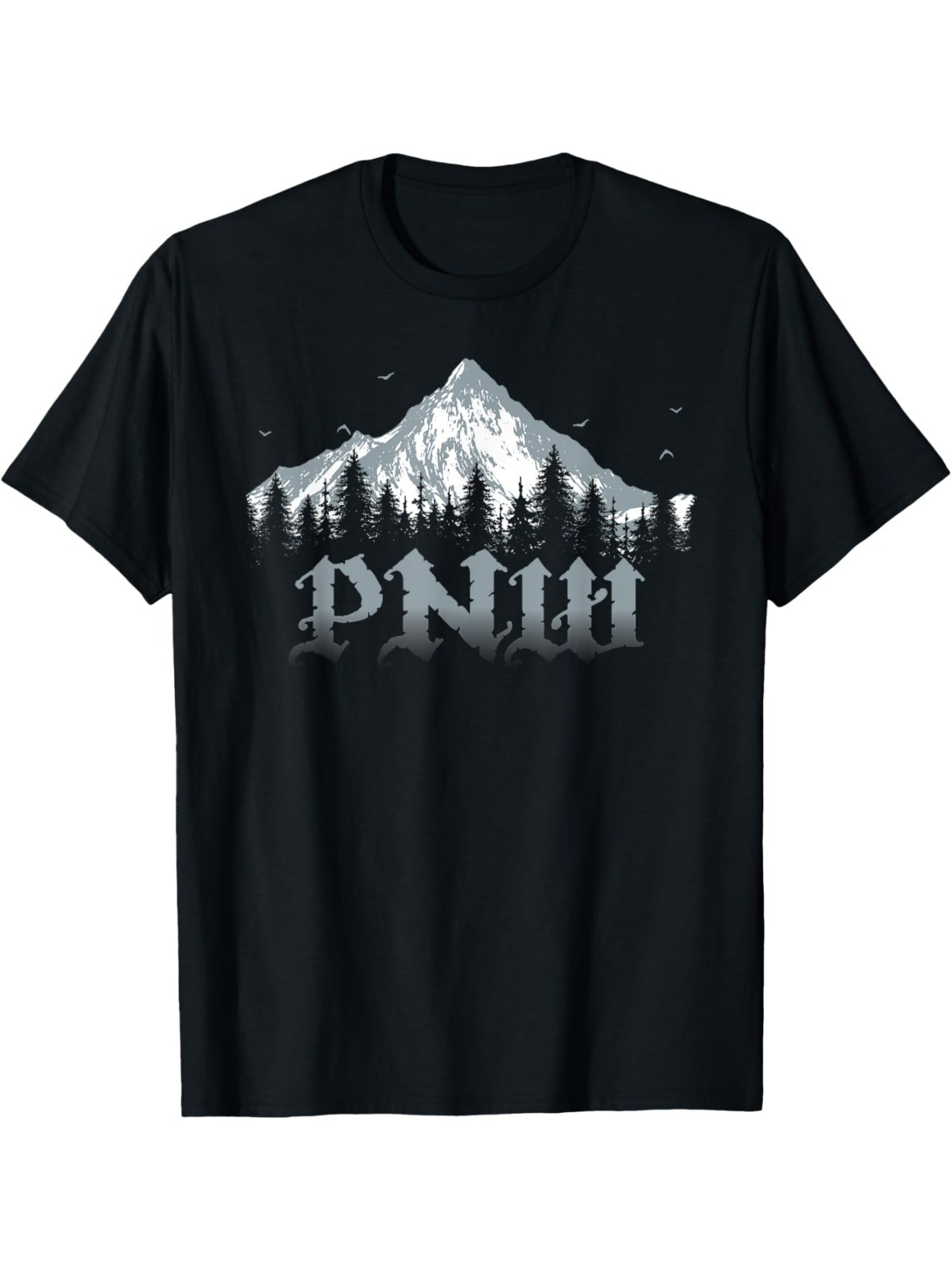 Men's Graphic T-Shirt PNW Majestic Mountain Landscape With Snowy Trees And Silhouetted Pine Forest