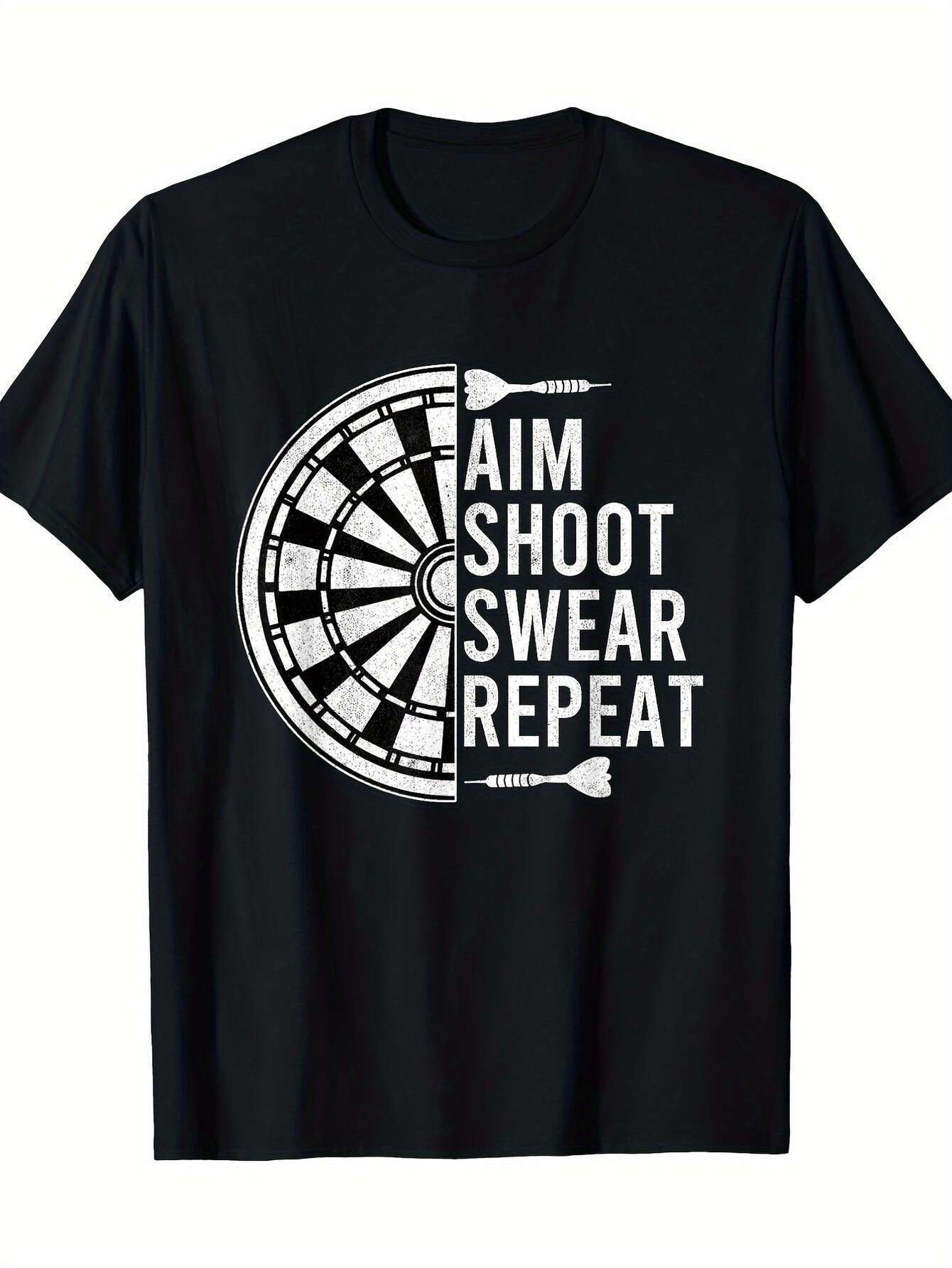 Men's Graphic T-Shirt Aim Shoot Swear Repeat Split Dartboard Graphic With Flying Dart
