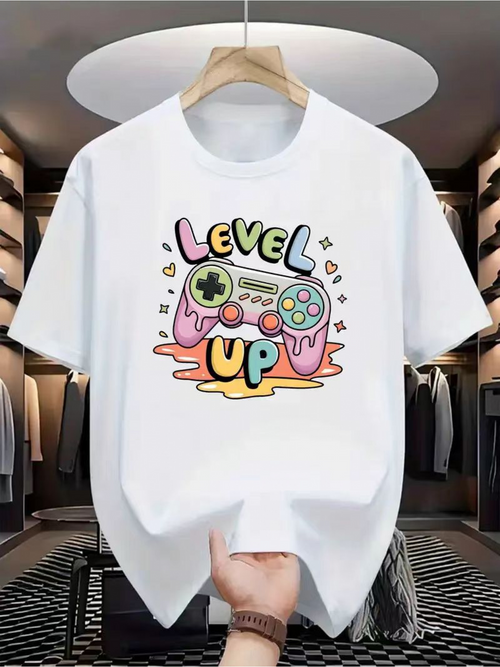 Men's Graphic T-Shirt Level Up Melting Pastel Colors Dripping Retro Video Game Controller