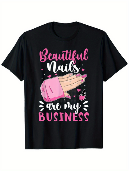 Men's Graphic T-Shirt Beautiful Nails Are My Business Pink Decorative Dots With Hand Polish Bottle Illustration