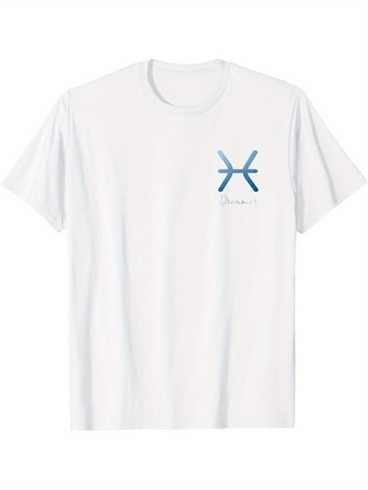 Men's Graphic T-Shirt Minimalist Blue Symbol Printed On White Cotton Tee