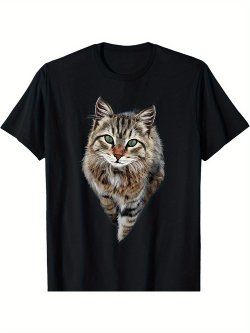 Men's Graphic T-Shirt Realistic Fluffy Tabby Cat With Green Eyes Portrait Cat