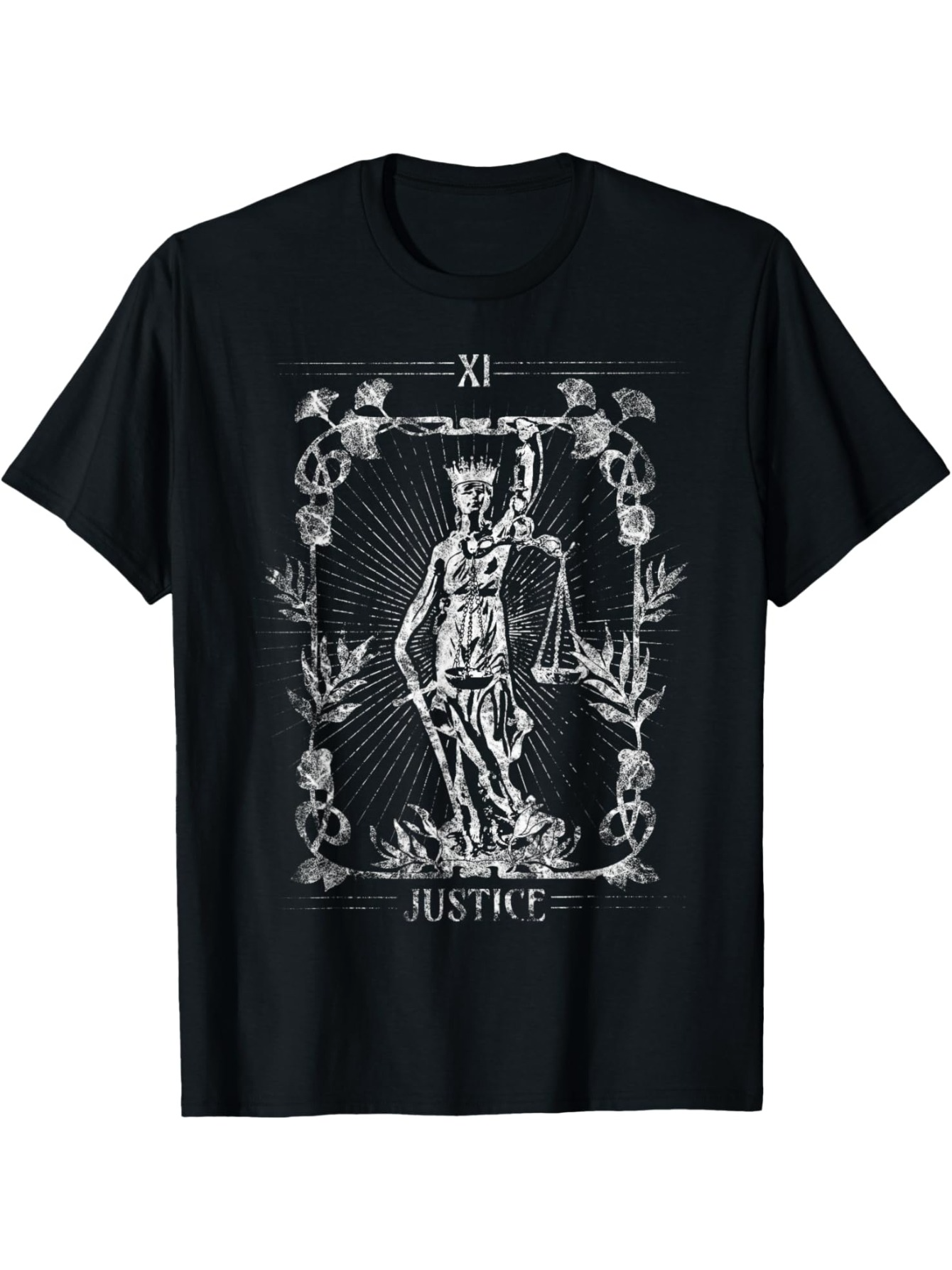 Men's Graphic T-Shirt Justice Card Surrounded By Skulls And Ornate Leaves Figure